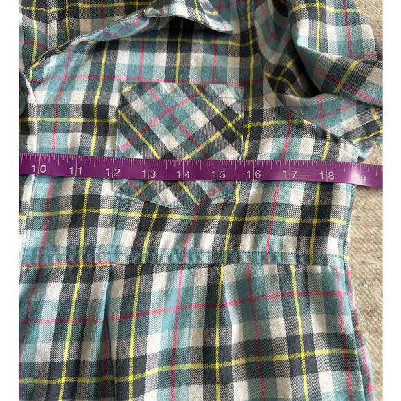 Gretchen Bleiler Oakley Blue Plaid V-Neck Casual Button Down Tunic Size L - Picture 9 of 10